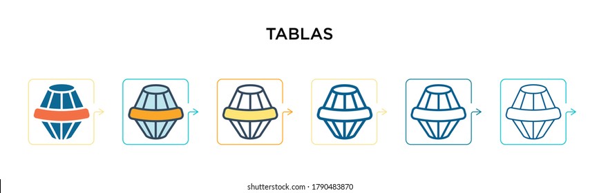 Tablas vector icon in 6 different modern styles. Black, two colored tablas icons designed in filled, outline, line and stroke style. Vector illustration can be used for web, mobile, ui