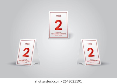 Table 2 Reservation Tent Card, Modern Red Table Number Display for Events and Dining