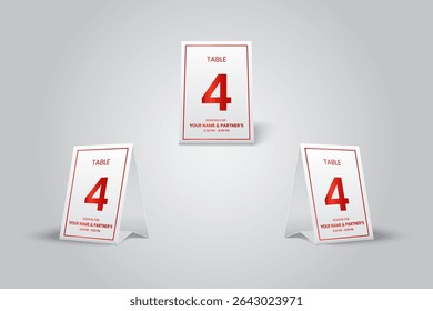 Table 4 Reservation Tent Card Mockup, Modern Red Table Number Display for Events and Dining