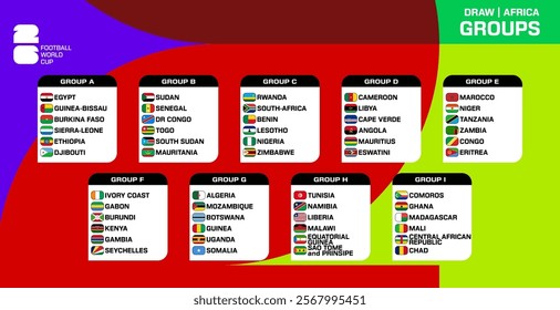 Table of African countries participating in the qualification for the 2026 World Cup on an abstract figure background