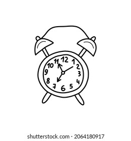 Table alarm clock with a dial. Black and white vector isolated doodle illustration