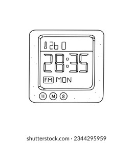 A table alarm clock hand drawn doodle vector illustration isolated on white background