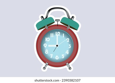 Table Alarm Clock Sticker vector illustration. Home interior object icon concept. Alarm clock for wake-up on time concept. Timmer alarm clock sticker design logo icon.