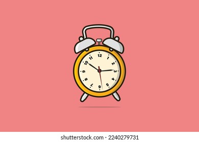 Table Alarm Clock vector illustration. Home interior object icon concept. Alarm clock for wake-up on time concept. Timmer alarm clock front view vector design with shadow on pink background.
