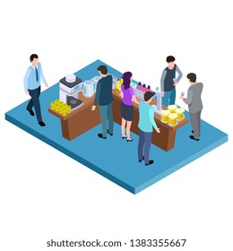 Table with alcoholic and non-alcoholic drinks isometric vector location
