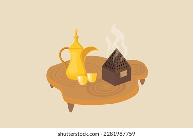 a table of Arabian coffee and oud as a traditional Arabian hospitality   