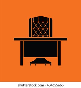 Table and armchair icon. Orange background with black. Vector illustration.