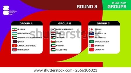 Table of Asian countries participating in the qualification for the 2026 World Cup on an abstract figure background