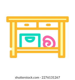 vector de icono de color interior del cuarto de baño de tabla. señal de la decoración del cuarto de baño de mesa. ilustración de símbolo aislado