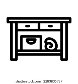 vector de icono de línea interior del baño de tabla. señal de la decoración del cuarto de baño de mesa. símbolo de contorno aislado ilustración negra