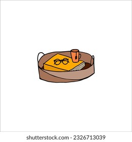 Mesa en la cama. Ilustración del doodle vectorial