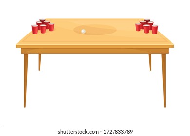 Table for Beer Pong Game with Plastic Cups Vector Illustration