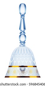 Table bell, dinner bell, desk bell, are bell - luxury crystal glass with golden ornaments - isolated vector illustration on white background.