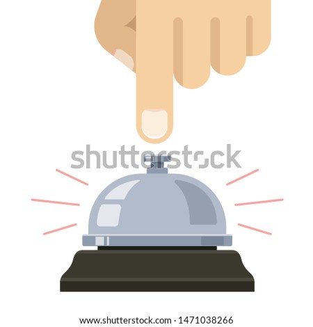 table bell. hand presses the bell. call staff. Flat vector illustration.