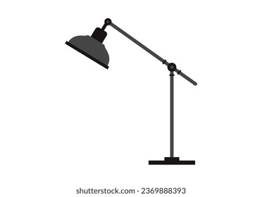 Table black desk lamp for coworking, office workspace and study room. Light electric for interior home, desk lamp for office. Vector illumination illustration, spotlight isolated on white background