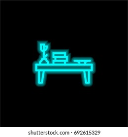 Table blue glowing neon ui ux icon. Glowing sign logo vector