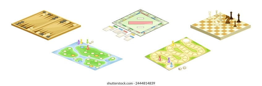 Table Board Game with Chess and Field Vector Set