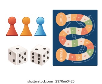 Table board journey game with ladder,figure and dice vector illustration isolated on white background