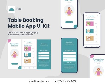 Table Booking Mobile App UI Kit Including Sign Up, Food Menu, Reservation Screen for Restaurant or Hotel.