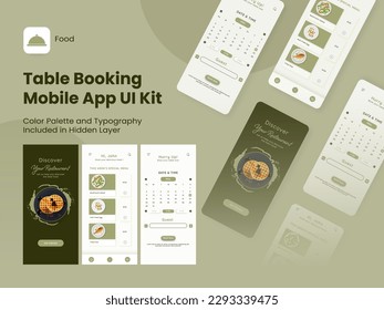 Table Booking Mobile App UI Kit Including As Sign In, Sign Up, Menu and Reserved Table Details For Responsive Website.