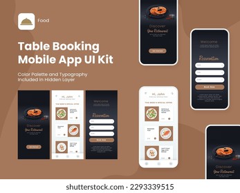 Table Booking Mobile App UI Kit Including As Sign In, Sign Up, Menu and Reserved Table Details For Responsive Website.