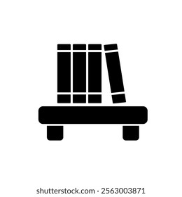 Table with books icon over white background, vector illustration. Black book icon