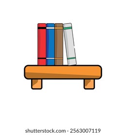 Table with books icon over white background, vector illustration