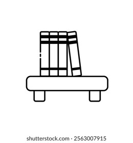 Table with books icon over white background, vector illustration. Black and white books icon