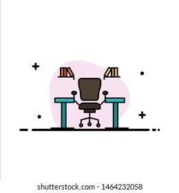 Table, Business, Chair, Computer, Desk, Office, Workplace  Business Flat Line Filled Icon Vector Banner Template. Vector Icon Template background