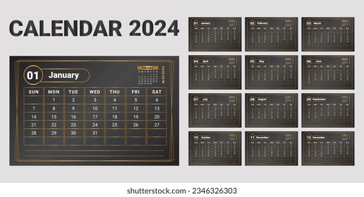 Tabellenkalender 2024 - Luxusdesign-Vektorvorlage