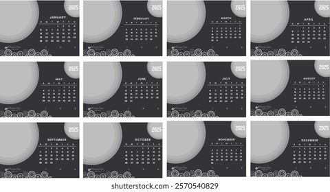table calendar 2025,  planner corporate template design set. Week starts on Monday. template for annual calendar