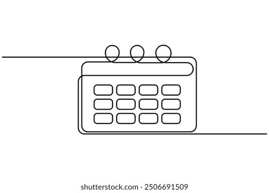 Table calendar continuous one line drawing of isolated outline vector icon