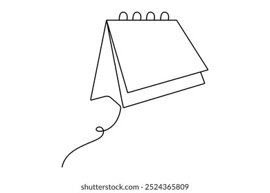 Table calendar continuous one line drawing and happy new years outline vector icon