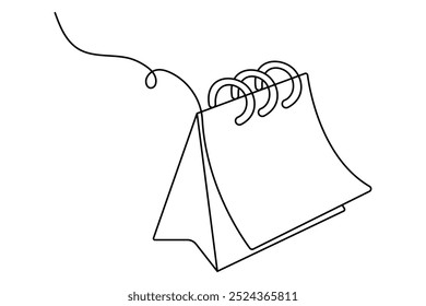 Table calendar continuous one line drawing and happy new years outline vector icon