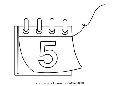 Table calendar continuous one line drawing and happy new years outline vector icon