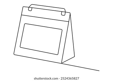 Table calendar continuous one line drawing and happy new years outline vector icon