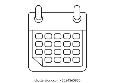 Table calendar continuous one line drawing and happy new years outline vector icon