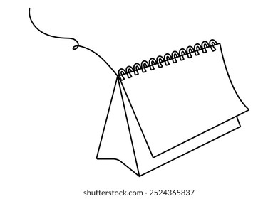 Table calendar continuous one line drawing and happy new years outline vector icon