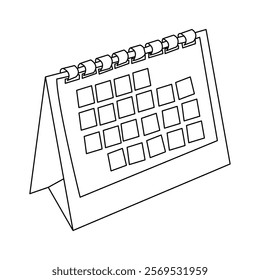 Table calendar continuous one line drawing of Isolated outline vector design black white background 