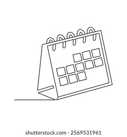 Table calendar continuous one line drawing of Isolated outline vector design black white background 