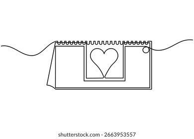 Table calendar continuous one line drawing minimalist style office and organizer vector illustration