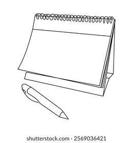 Table calendar continuous one-line art drawing of concept doodle style outline vector illustration