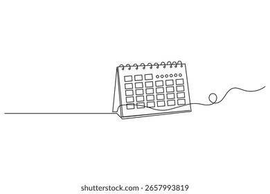 Tischkalender durchgehende einzeilige Kunstzeichnung und Kalendersymbol einfache Kontur Vektorgrafik.