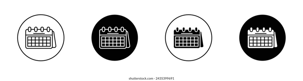 Table Calendar Icon Set. Event schedule date vector symbol in a black filled and outlined style. Daily Organizer Sign.