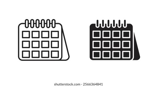 Table calendar icons in line stroke and flat versions