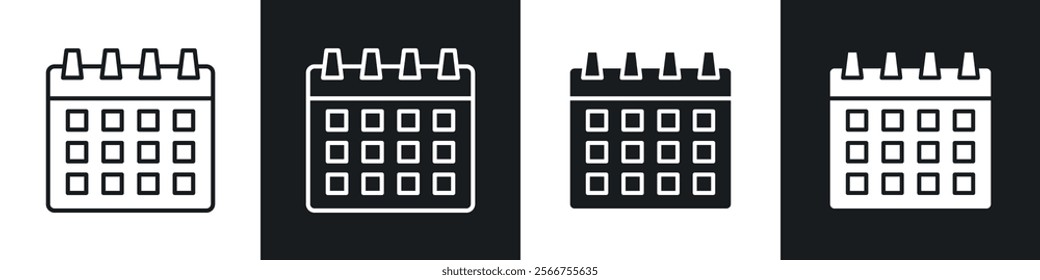 Table calendar icons in Thin line black color. flat simple vector symbols illustration.