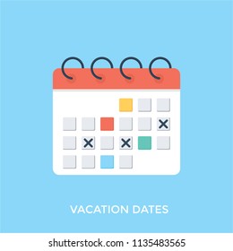 
A table calendar with marked shaded dates symbolizing vacation dates 
