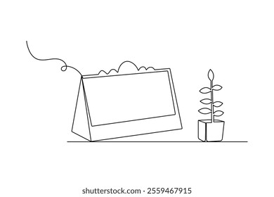Table calendar one line drawing of minimalist vector icon with black and white background
