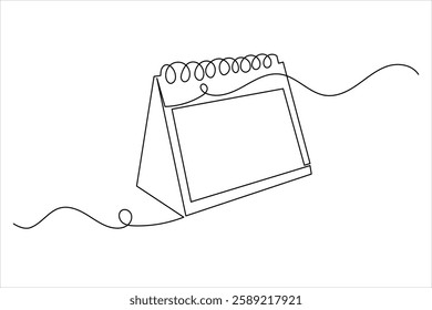 Table calendar one line drawing and isolated continuous outline vector illustration