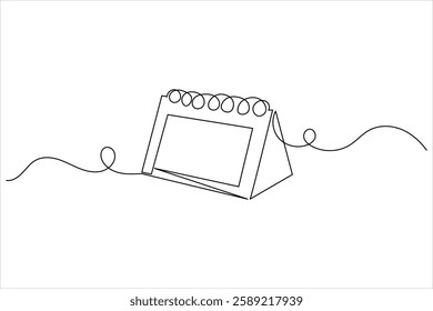 Table calendar one line drawing and isolated continuous outline vector illustration